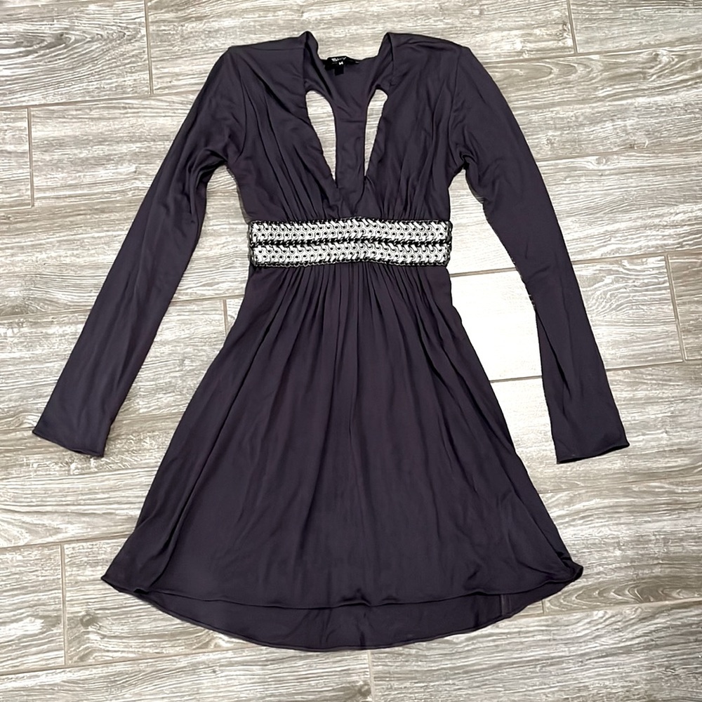 Sky Open T-back Dress with Silver Leather and Rivet Front